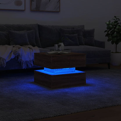 Table basse avec lumières LED chêne marron 50x50x40 cm