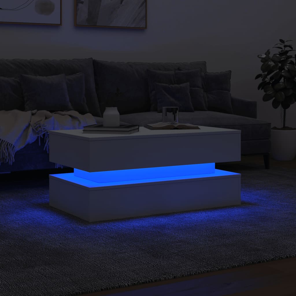 Table basse avec lumières LED blanc 90x50x40 cm