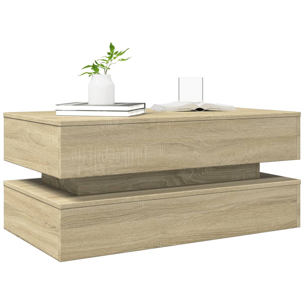 Table basse avec lumières LED chêne sonoma 90x50x40 cm