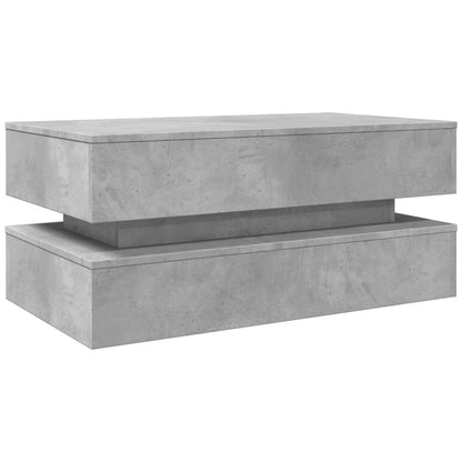 Table basse avec lumières LED gris béton 90x50x40 cm