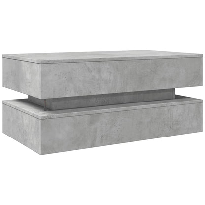 Table basse avec lumières LED gris béton 90x50x40 cm