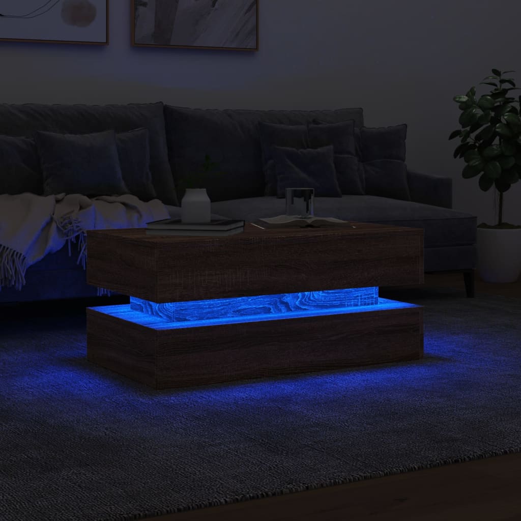 Table basse avec lumières LED chêne marron 90x50x40 cm