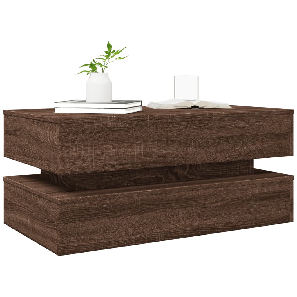 Table basse avec lumières LED chêne marron 90x50x40 cm