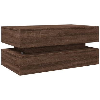 Table basse avec lumières LED chêne marron 90x50x40 cm