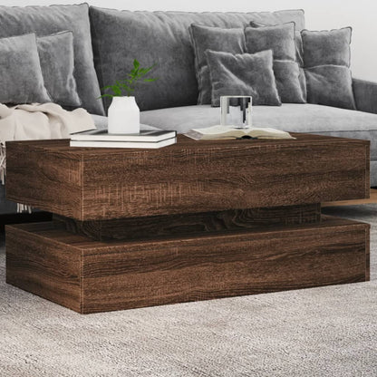 Table basse avec lumières LED chêne marron 90x50x40 cm