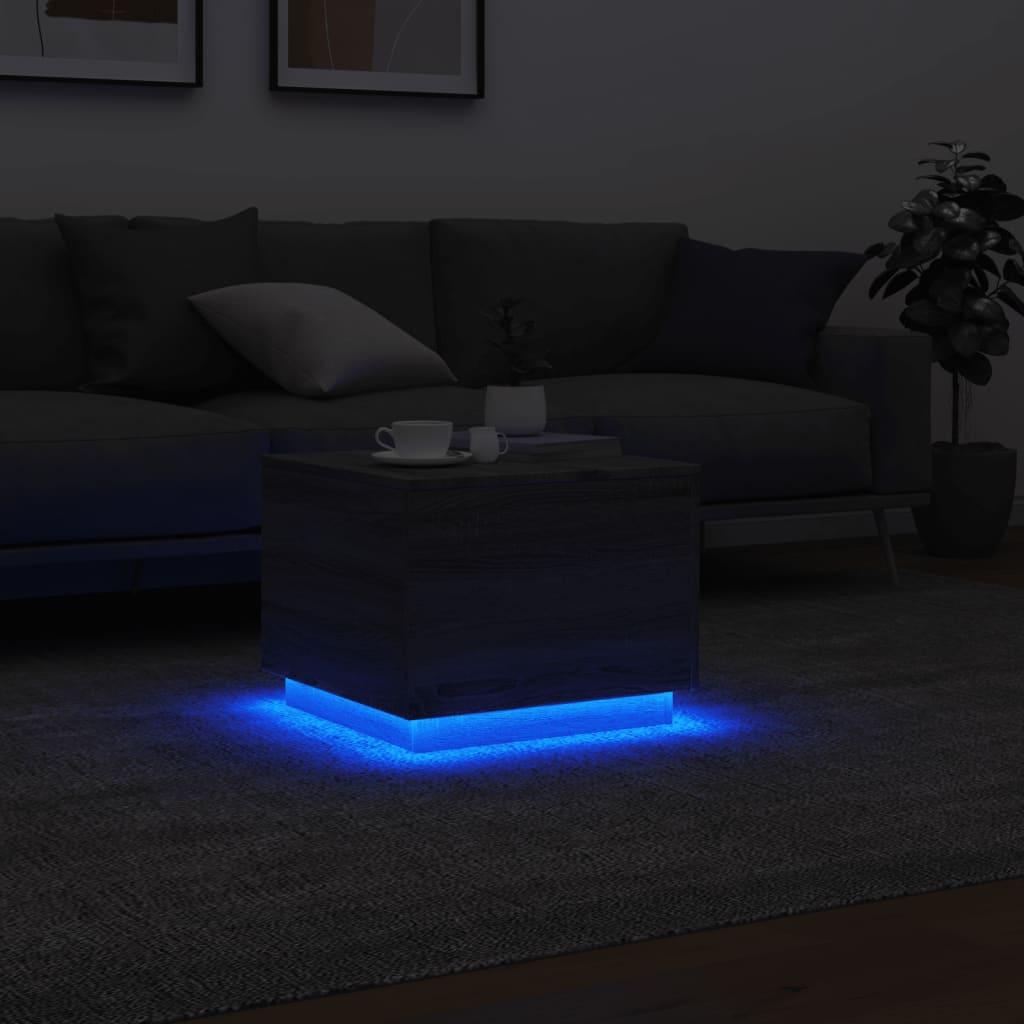 Table basse avec lumières LED sonoma gris 50x50x40 cm