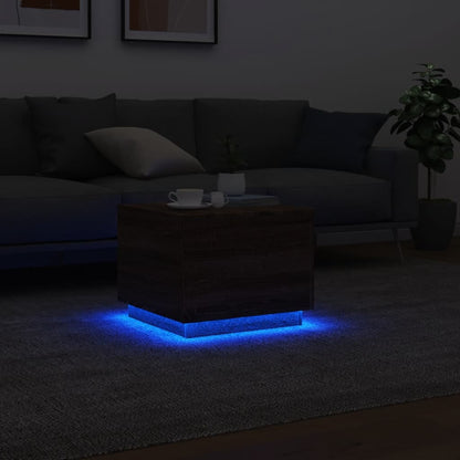 Table basse avec lumières LED chêne marron 50x50x40 cm