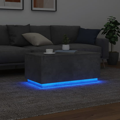 Table basse avec lumières LED gris béton 90x50x40 cm