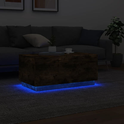 Table basse avec lumières LED chêne fumé 90x50x40 cm