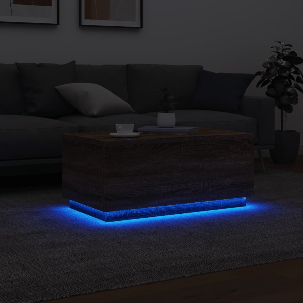 Table basse avec lumières LED chêne marron 90x50x40 cm