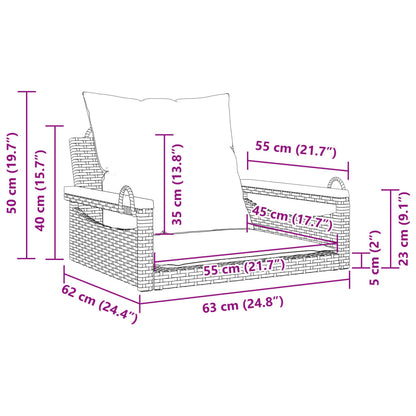 Balancelle avec coussins beige 63x62x40 cm résine tressée