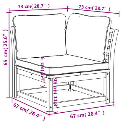 Canapé d'angle de jardin coussins 73x73x65cm bois massif acacia