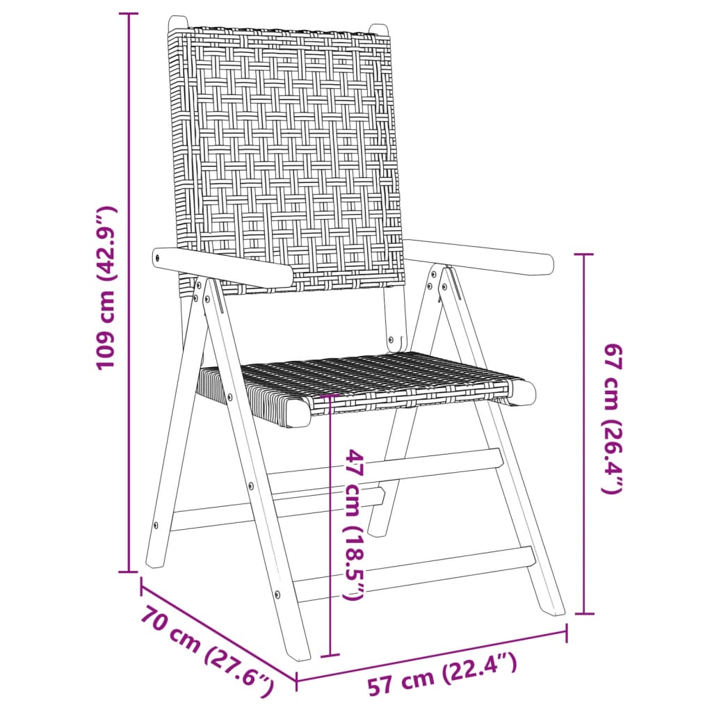 Chaises de jardin lot de 2 gris bois massif d'acacia et rotin