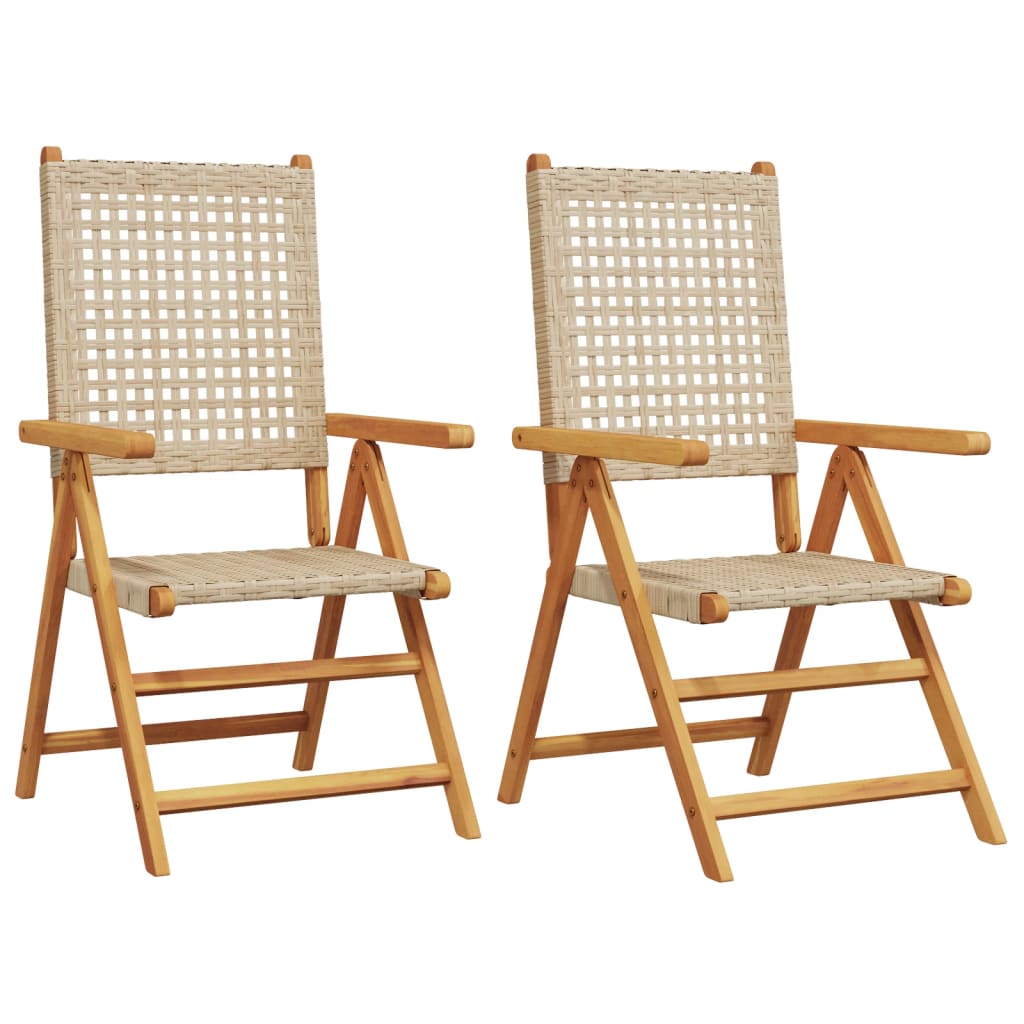 Chaises de jardin lot de 2 beige bois massif d'acacia et rotin