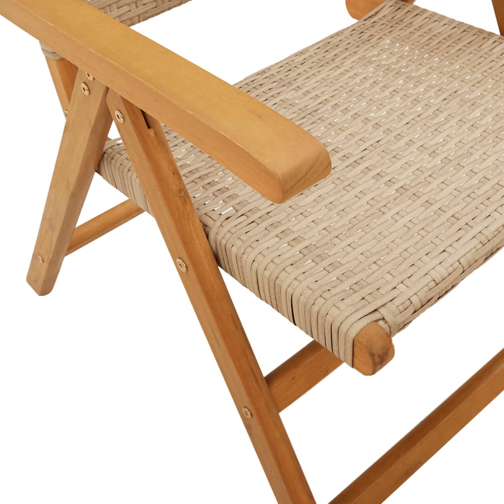 Chaises de jardin lot de 2 beige bois massif d'acacia et rotin