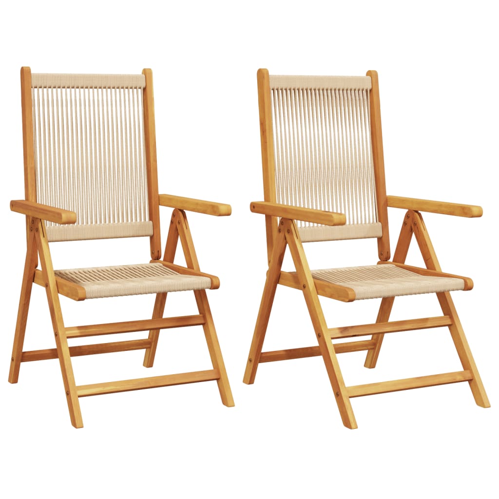 Chaises de jardin lot de 2 beige bois d'acacia et polypropylène