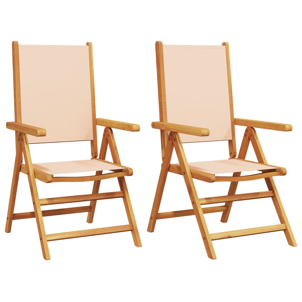 Chaises de jardin lot de 2 beige bois d'acacia massif et tissu