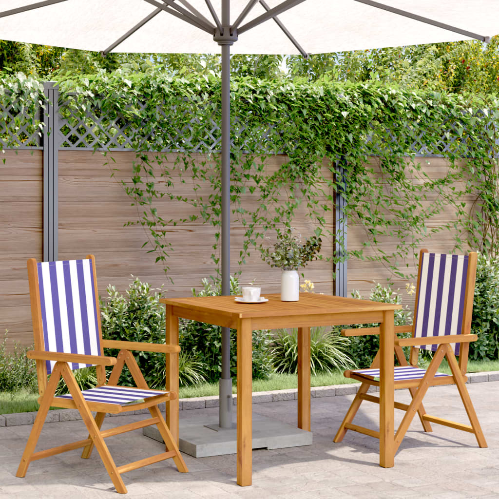 Chaises de jardin lot de 2 bleu/blanc bois acacia massif tissu