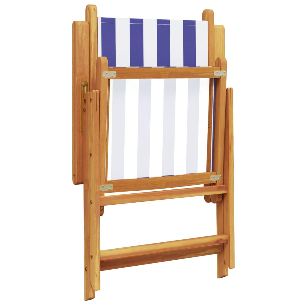 Chaises de jardin lot de 2 bleu/blanc bois acacia massif tissu