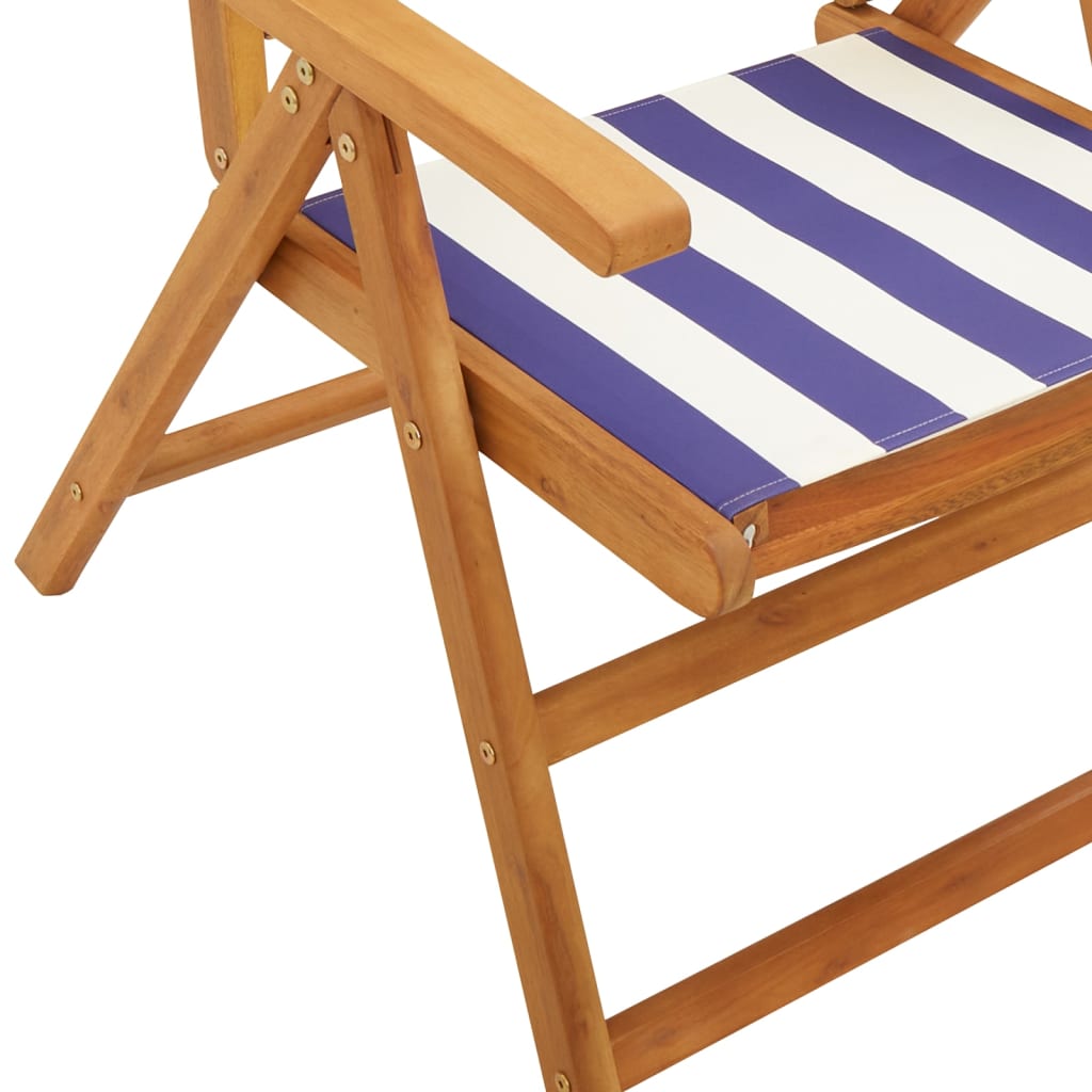 Chaises de jardin lot de 2 bleu/blanc bois acacia massif tissu