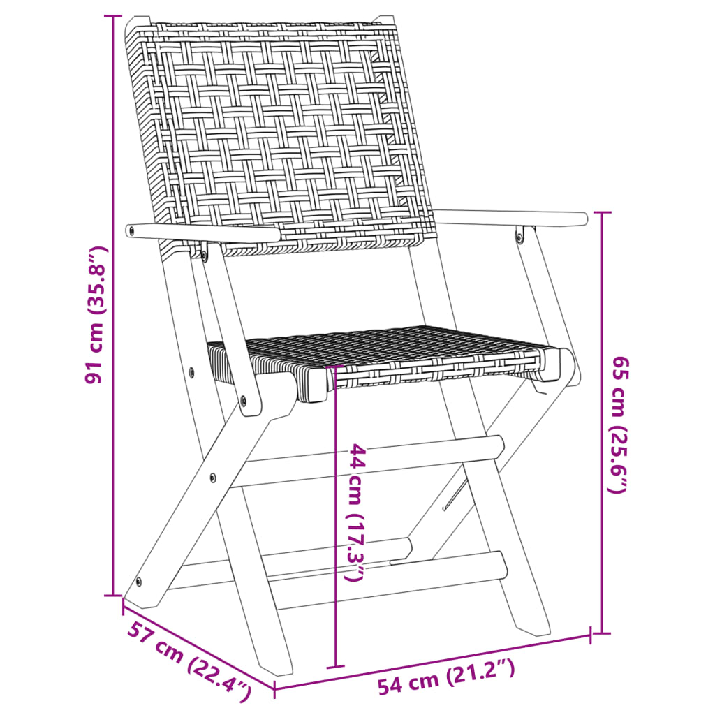 Chaises de jardin lot de 2 noir bois massif d'acacia et rotin