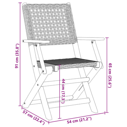 Chaises de jardin lot de 2 noir bois massif d'acacia et rotin