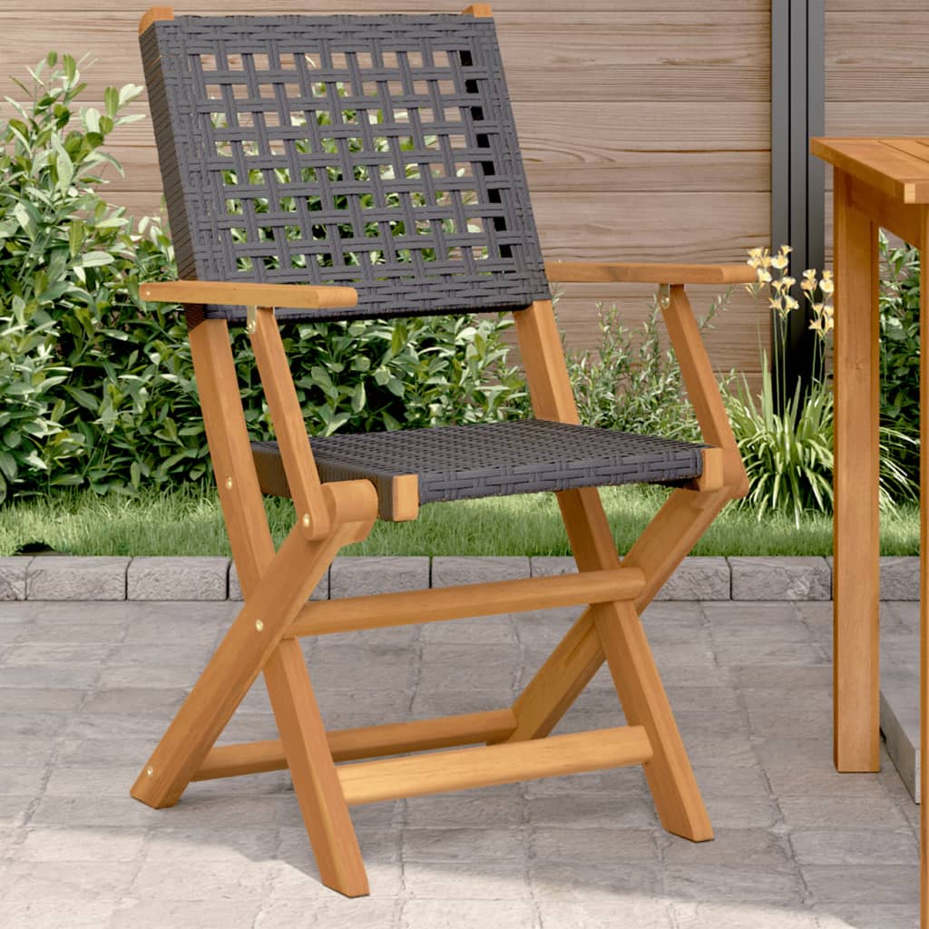 Chaises de jardin lot de 2 noir bois massif d'acacia et rotin