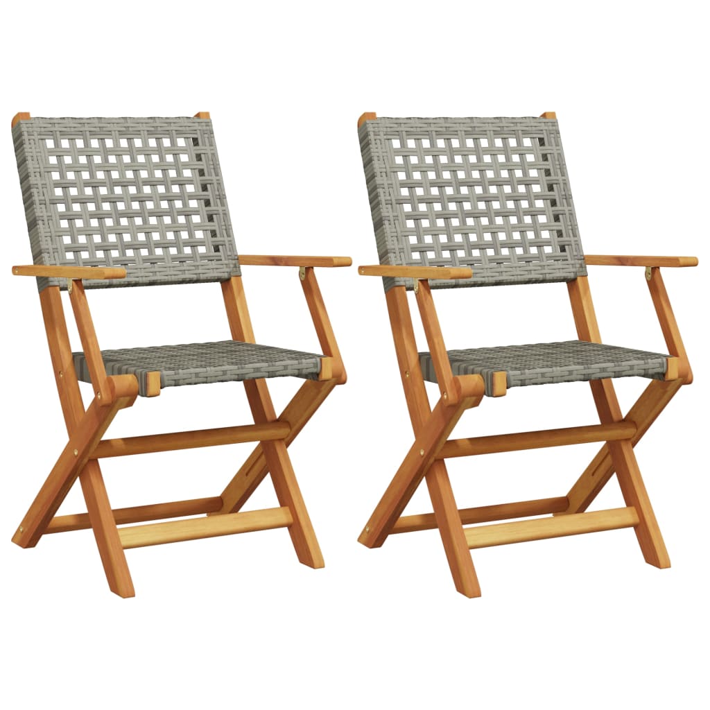 Chaises de jardin lot de 2 gris bois massif d'acacia et rotin