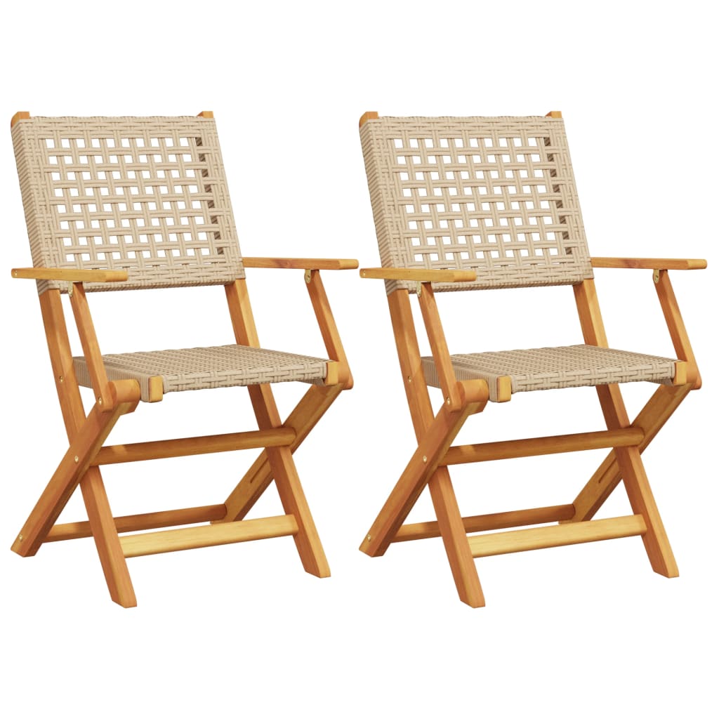 Chaises de jardin lot de 2 beige bois massif d'acacia et rotin