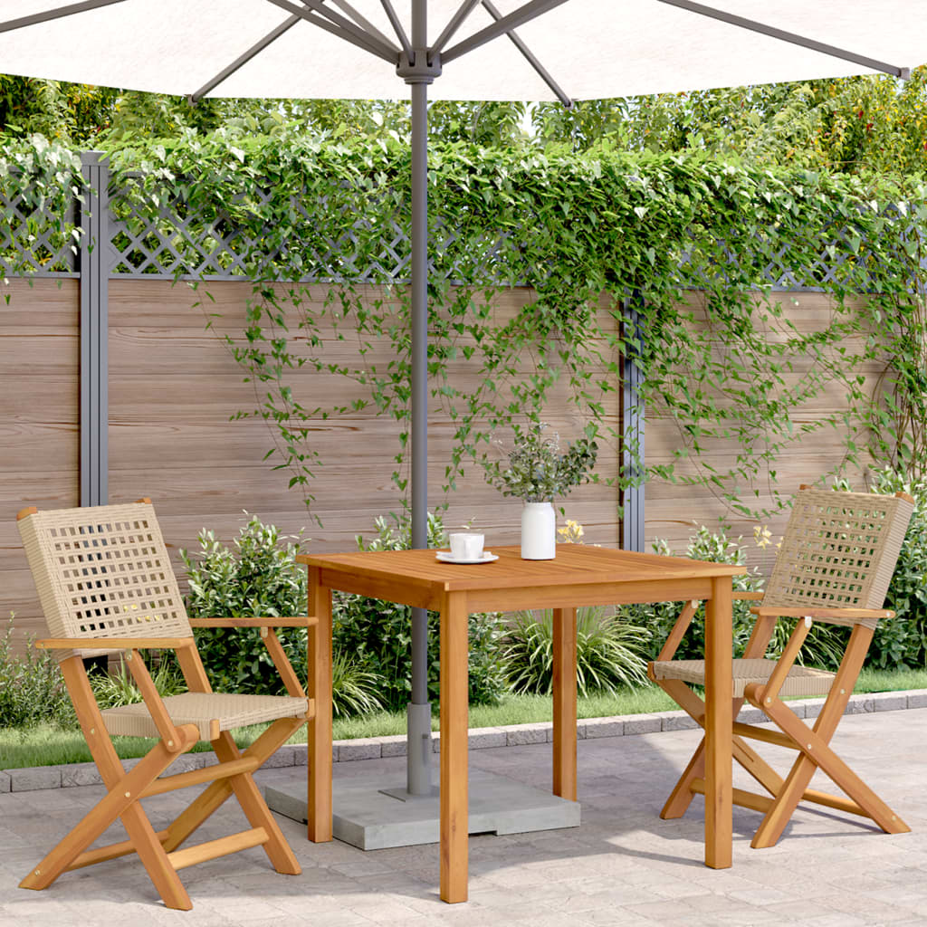 Chaises de jardin lot de 2 beige bois massif d'acacia et rotin