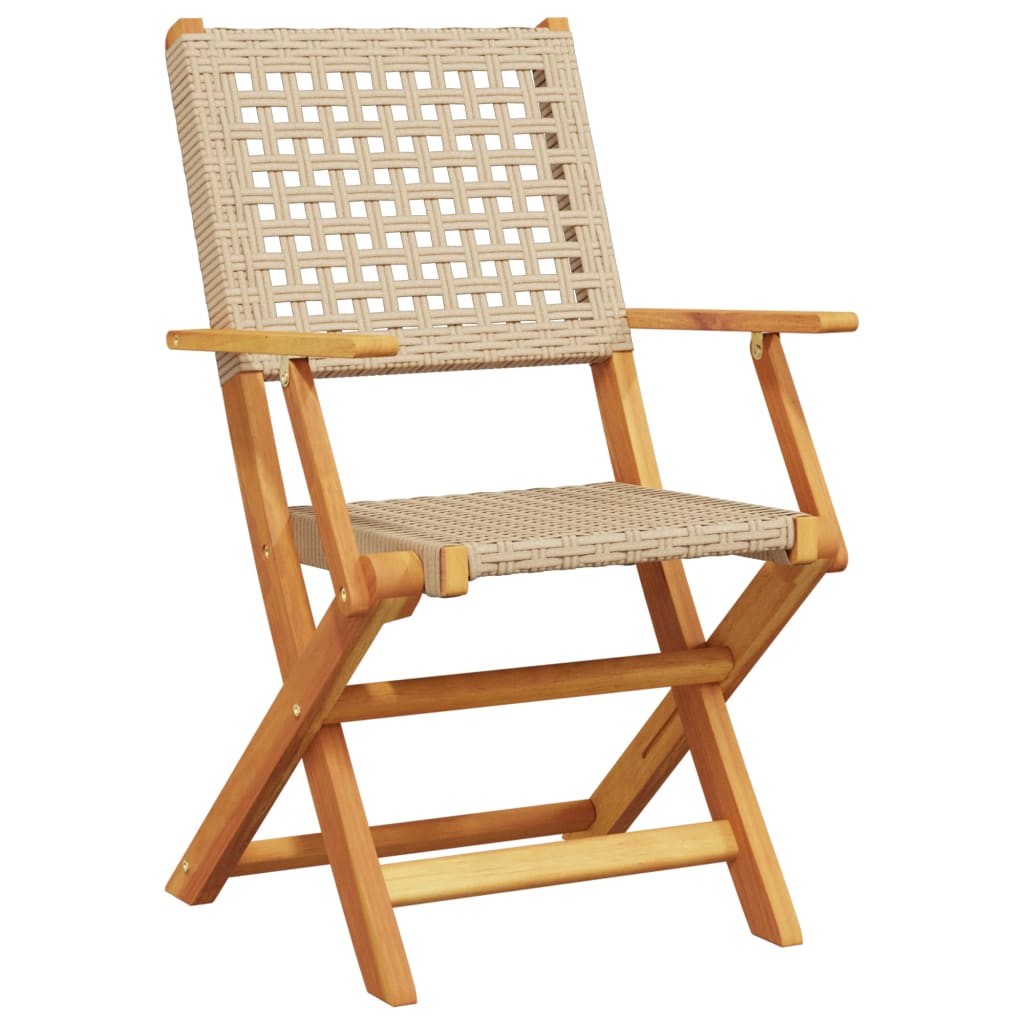 Chaises de jardin lot de 2 beige bois massif d'acacia et rotin