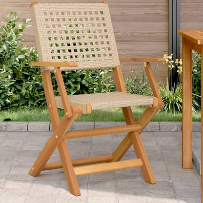 Chaises de jardin lot de 2 beige bois massif d'acacia et rotin