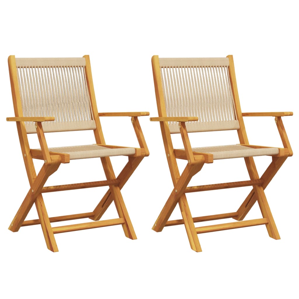 Chaises de jardin lot de 2 beige bois d'acacia et polypropylène