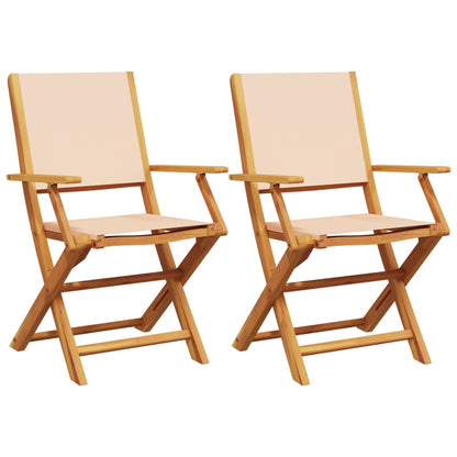 Chaises de jardin lot de 2 beige bois d'acacia massif et tissu