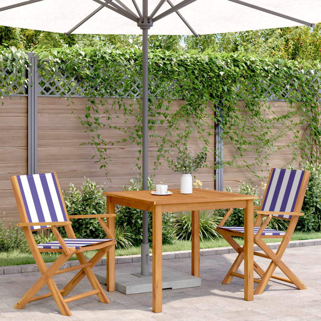 Chaises de jardin lot de 2 bleu/blanc bois acacia massif tissu