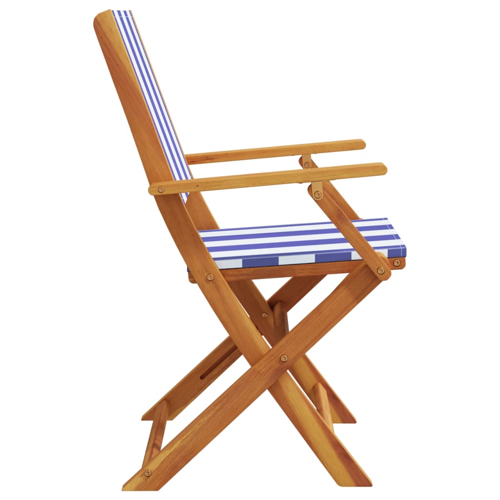 Chaises de jardin lot de 2 bleu/blanc bois acacia massif tissu