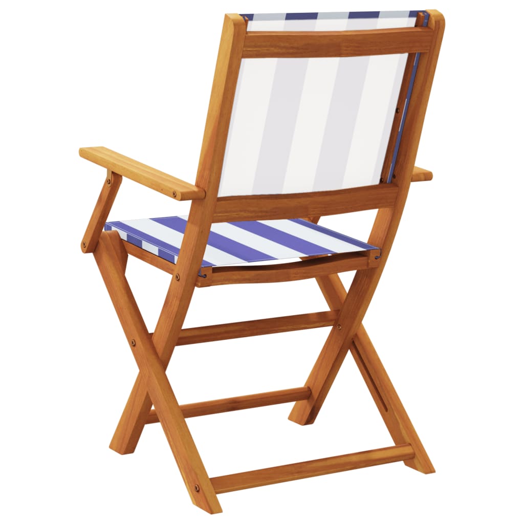 Chaises de jardin lot de 2 bleu/blanc bois acacia massif tissu