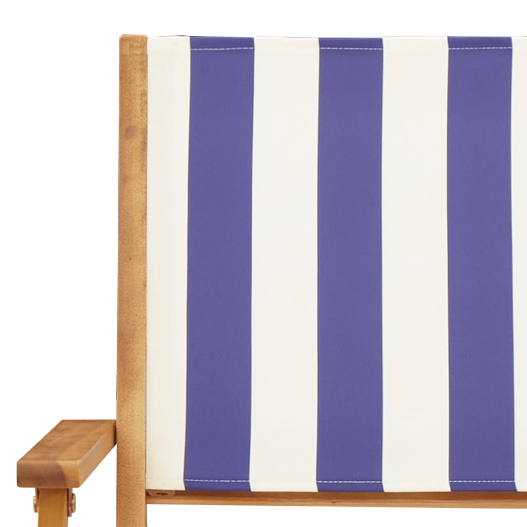 Chaises de jardin lot de 2 bleu/blanc bois acacia massif tissu