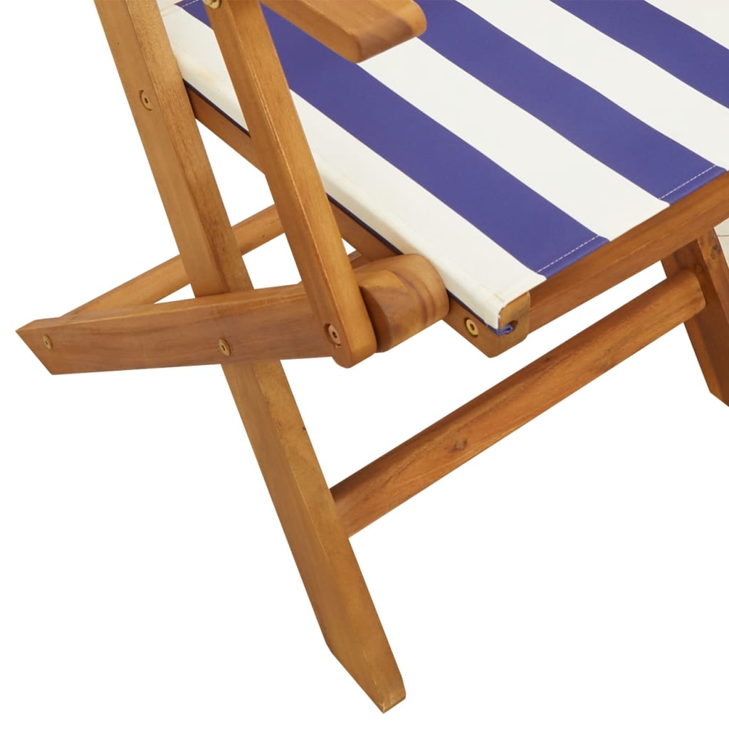 Chaises de jardin lot de 2 bleu/blanc bois acacia massif tissu