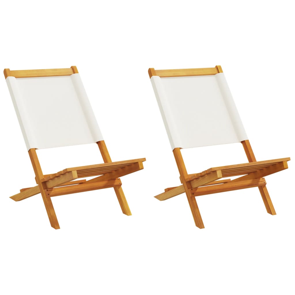 Chaises de jardin lot de 2 blanc crème bois acacia massif tissu