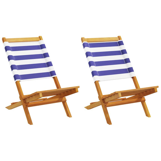 Chaises de jardin lot de 2 bleu/blanc bois acacia massif tissu