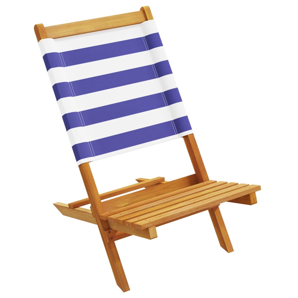 Chaises de jardin lot de 2 bleu/blanc bois acacia massif tissu