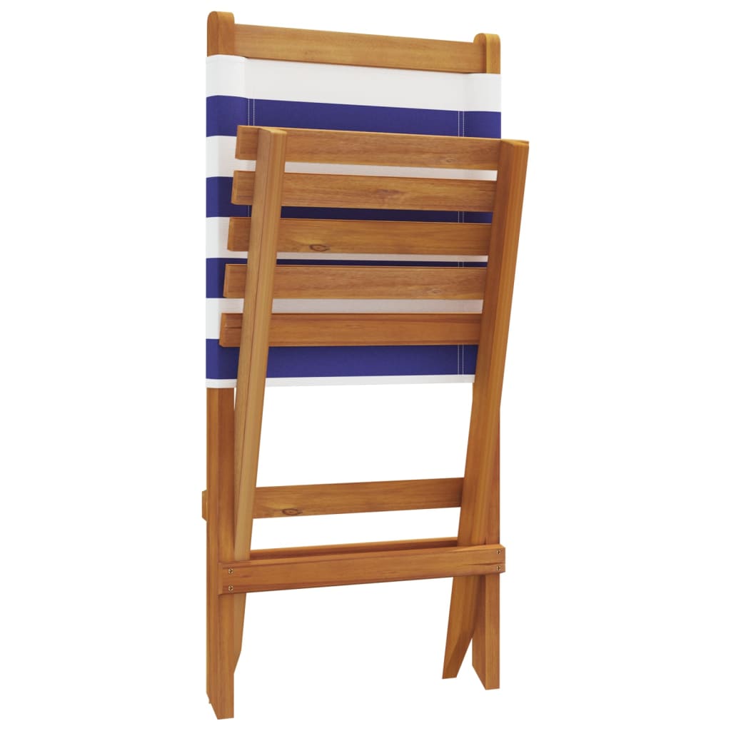 Chaises de jardin lot de 2 bleu/blanc bois acacia massif tissu