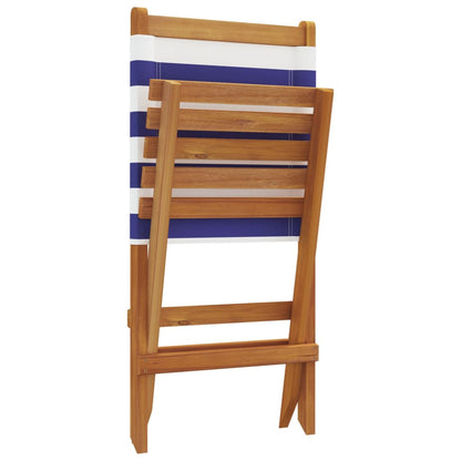 Chaises de jardin lot de 2 bleu/blanc bois acacia massif tissu