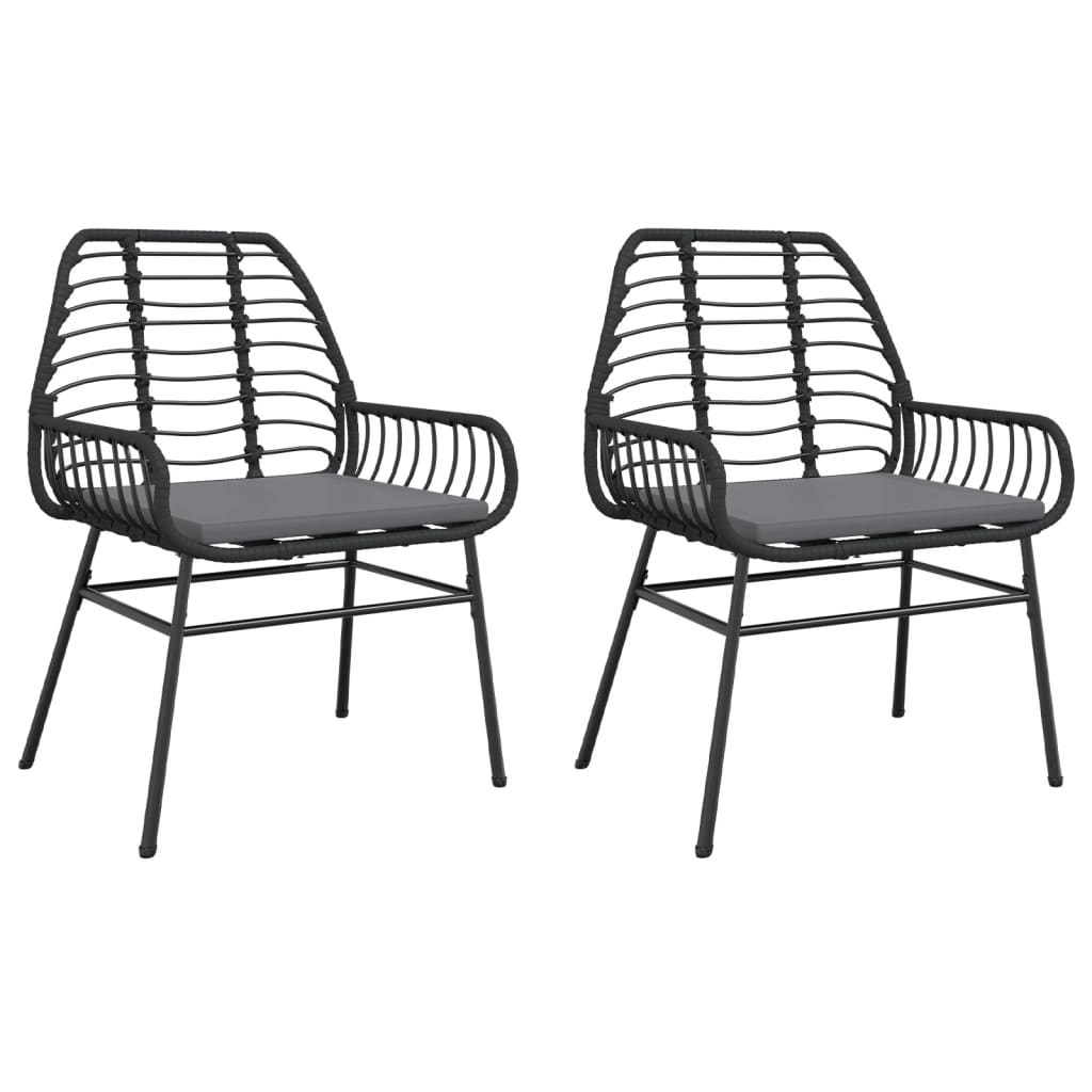 Chaises de jardin lot de 2 avec coussins noir résine tressée