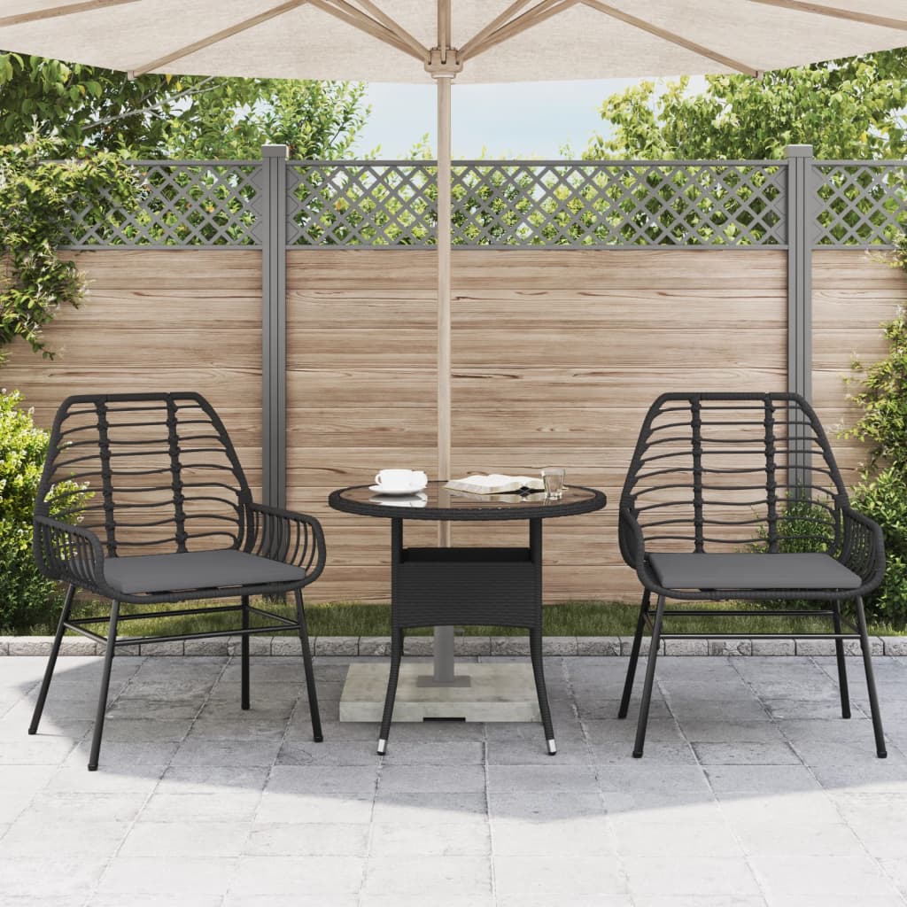 Chaises de jardin lot de 2 avec coussins noir résine tressée