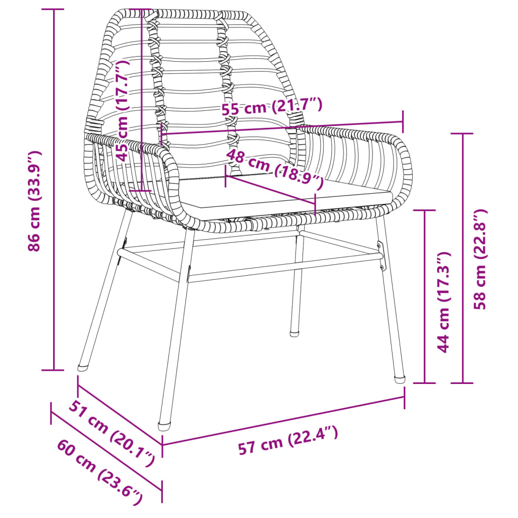 Chaises de jardin lot de 2 avec coussins noir résine tressée