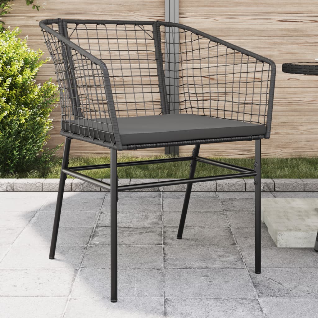 Chaises de jardin lot de 2 avec coussins noir résine tressée