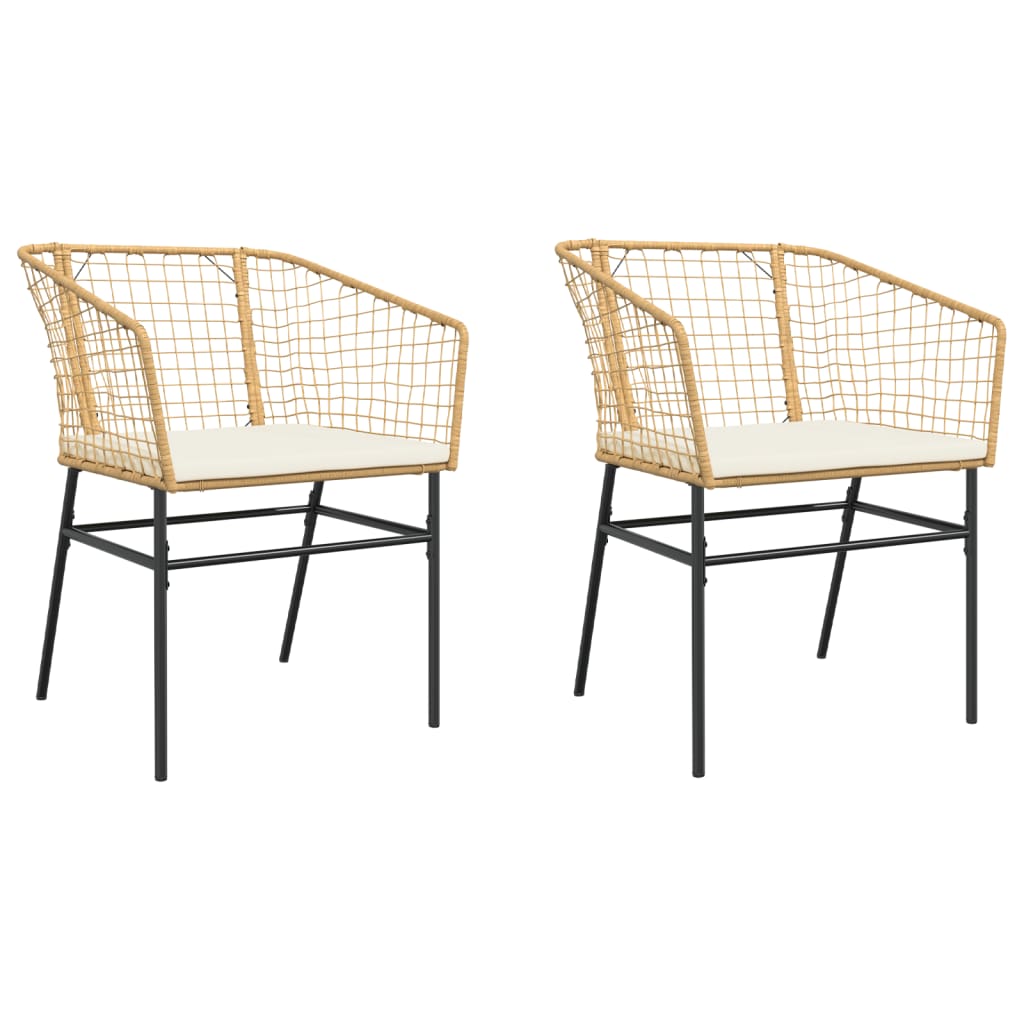 Chaises de jardin lot de 2 et coussins marron rotin