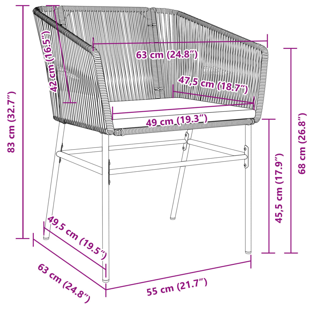 Chaises de jardin lot de 2 avec coussins noir résine tressée